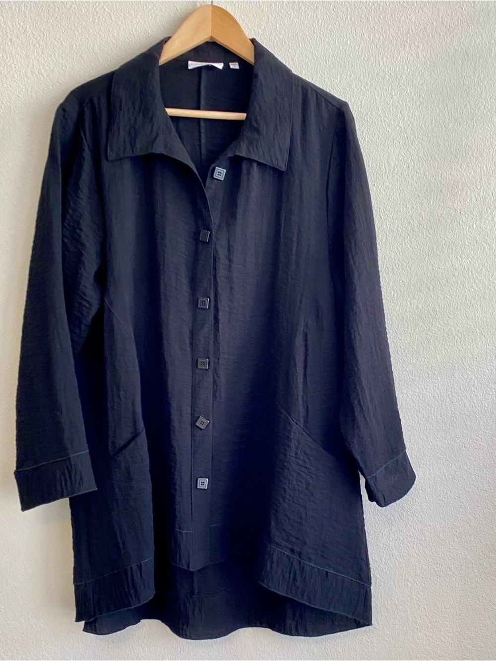 Habitat Black Lightweight Button-Front Shirt Jacket lagenlook minimal oversized